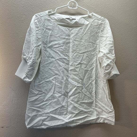 TIBI Boxy Minimalist Career Shirred Top White Oversized SZ 6 Quiet Luxury - Picture 1 of 10